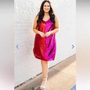 Dreaming of Love Sequin Red& Pink Mini Dress